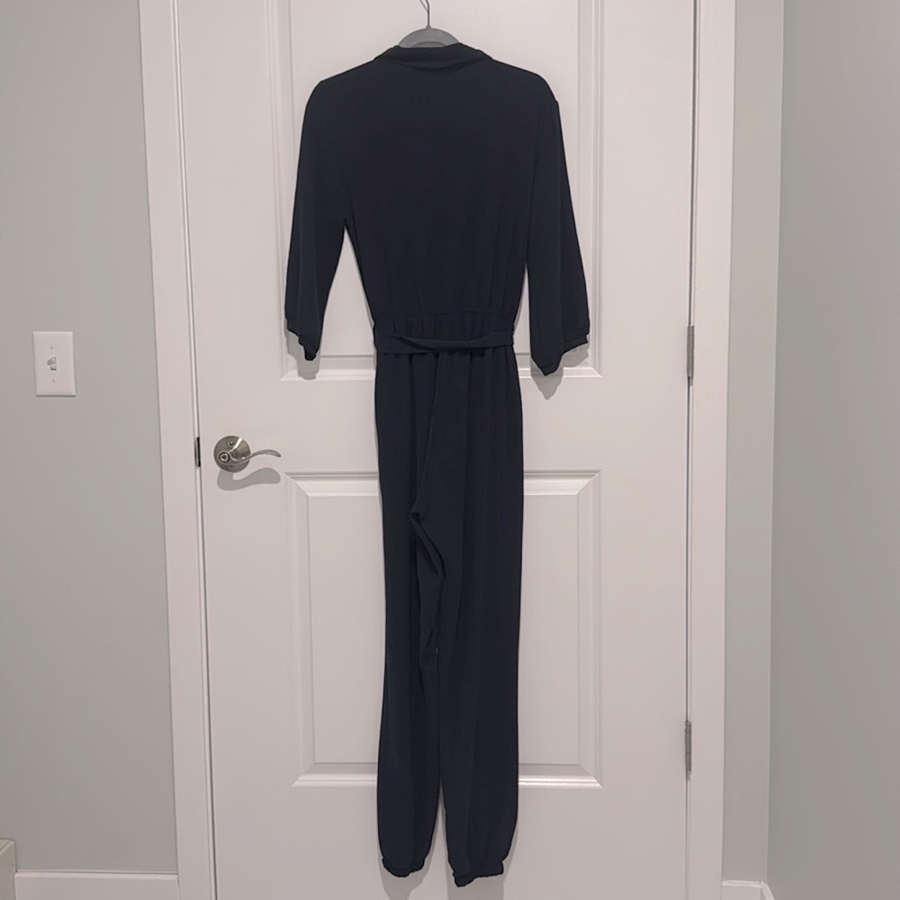 Fraiche by J Tie Waist Long Sleeve Jumpsuit in Navy - Picture 6 of 6